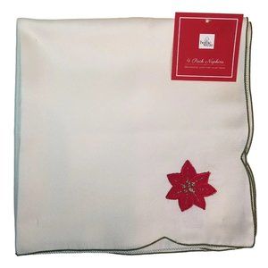 Home Wear Cloth Dinner Napkins Set of 4 18" x 18" Christmas Spirit Ivory NEW